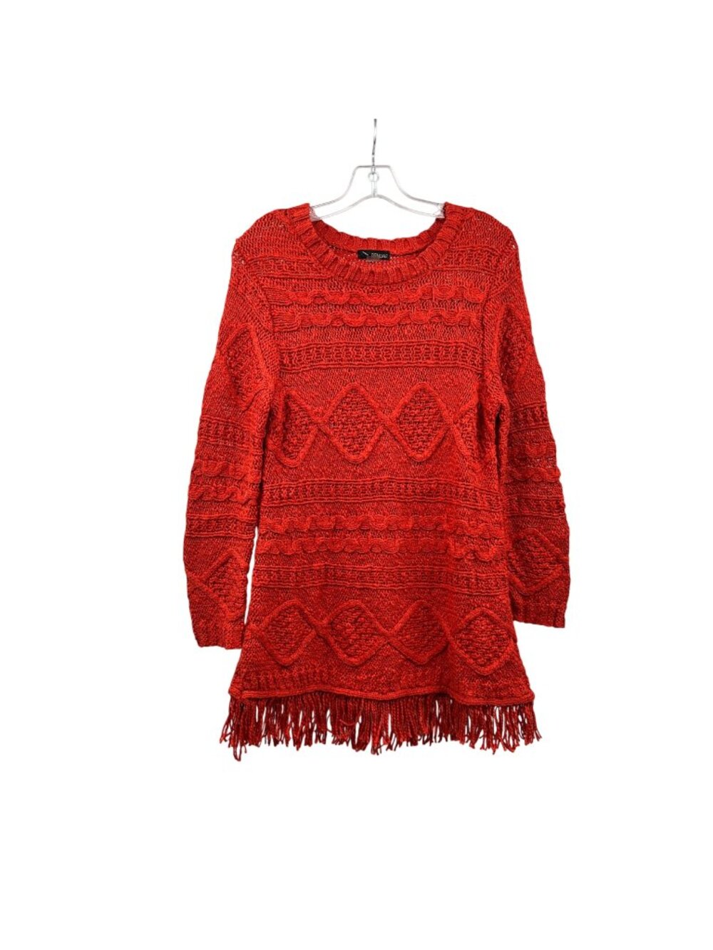 RENUAR Womens Tunic Sweater Loose Knit Fringe Orange Size Medium